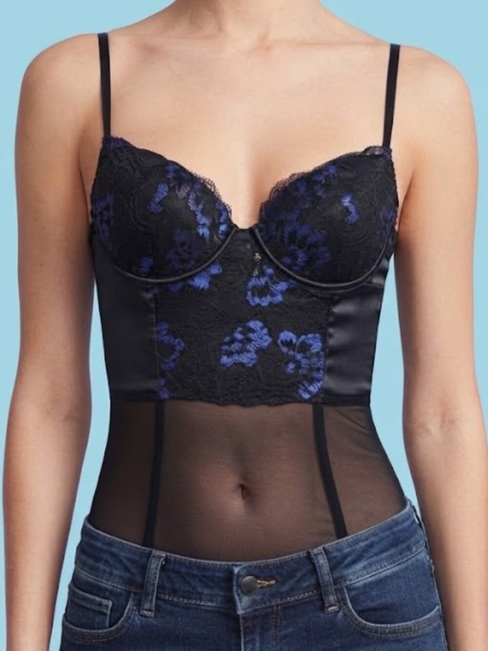 Black Floral Lace Corset Inset Bustier Top